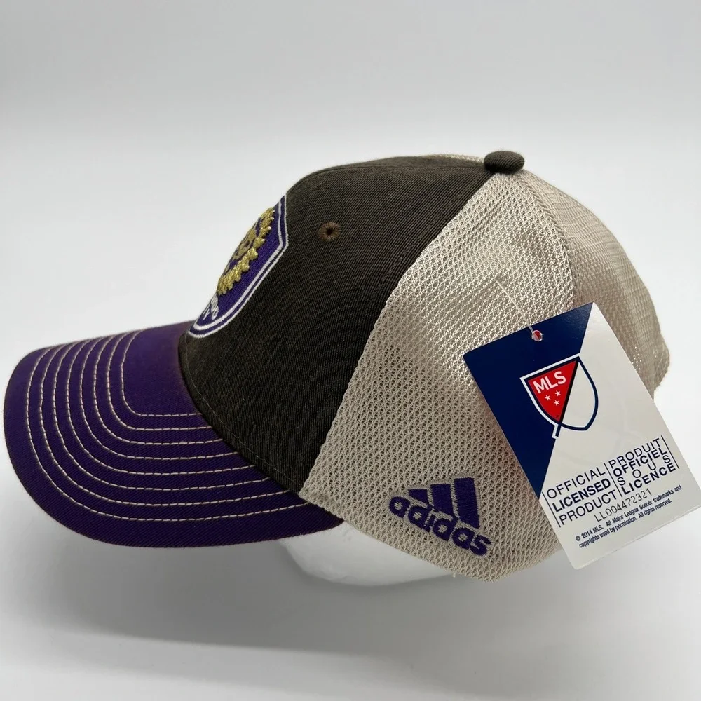 Adidas Orlando City SC MLS Trucker Hat Snapback Purple Brown Tan New
